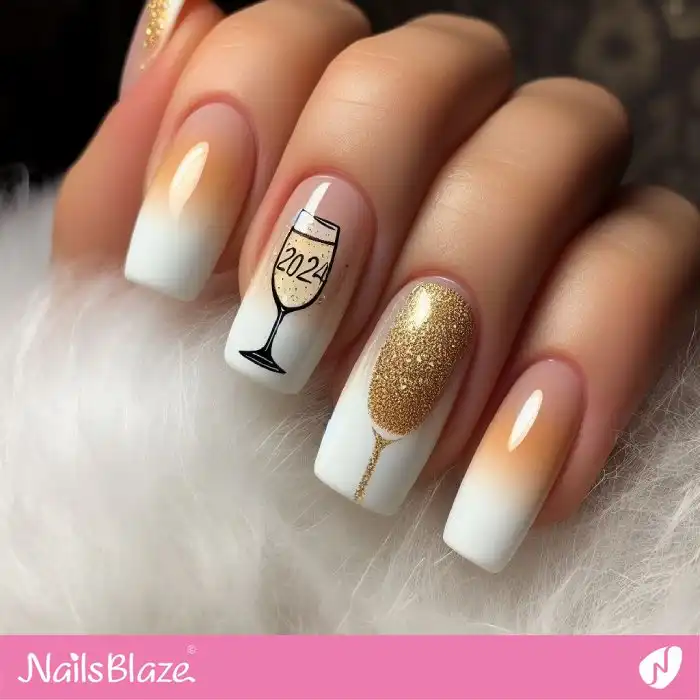 Ombre New Year Nails with Champagne Glass | 2024 Nails - NB1345